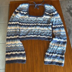 Hollister Blue and White crochet crop top.